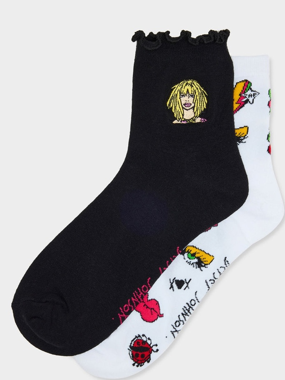 Betsey Johnson art campaign ankle socks set of 2 pairs black